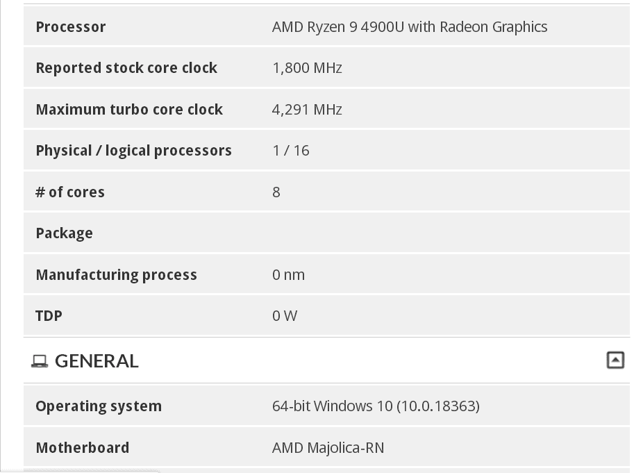 اطلاعات چیپ Ryzen 9 4900U افشا شد